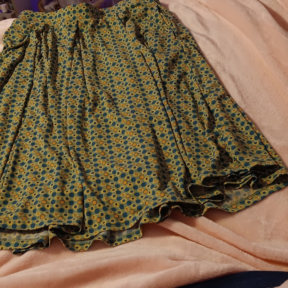 LuLaRoe Yellow and Blue Patterned Skater Skirt